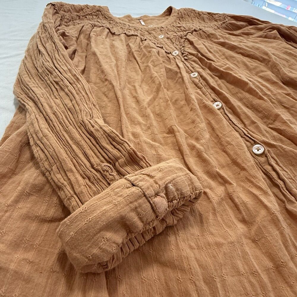 Free People Marigold Buttondown Top Burnt Orange Women Size Large Blouson Sleeve - Picture 7 of 13